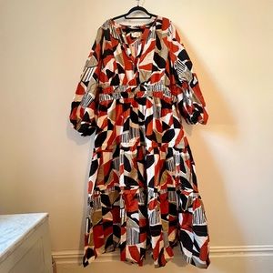 Anthropologie Orange Motif Geometric Somerset Maxi